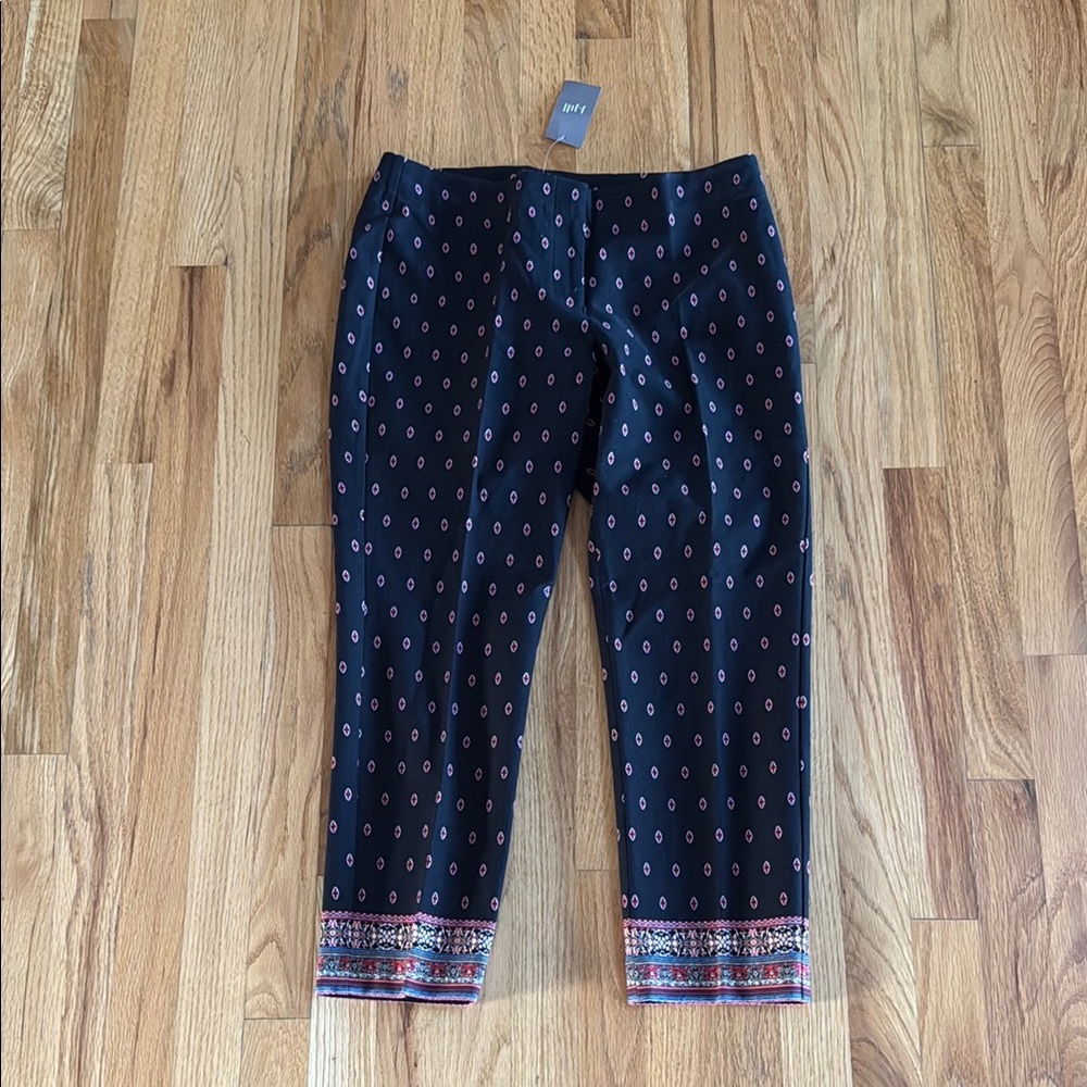 J. Jill Black Patterned Flat Front Pants, Size 8P Petite NWT